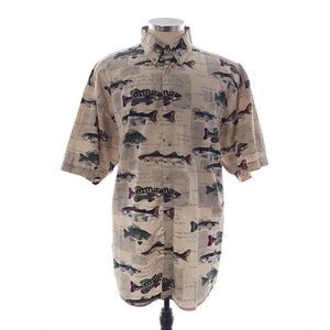 Columbia Green Catfish Tadpole Button Down Short Sleeve Cotton Shirt Mens XXL